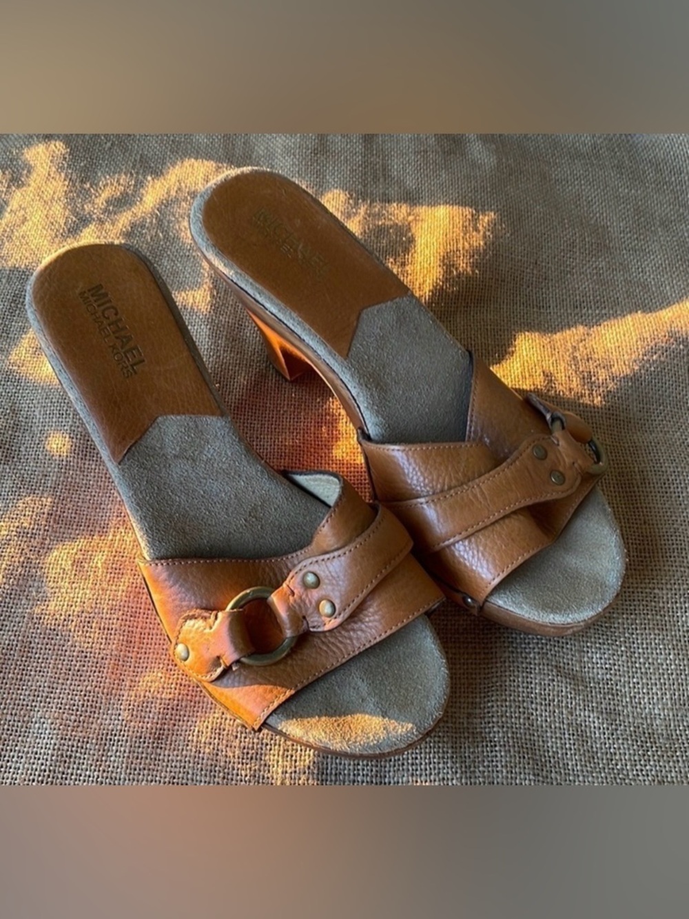 Michael Kors, brown slides, wooden retro vintage Y2K Rare Size 7